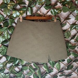 TOPSHOP Olive Green Geometric Shapes Faux Skirt Shorts High Waist